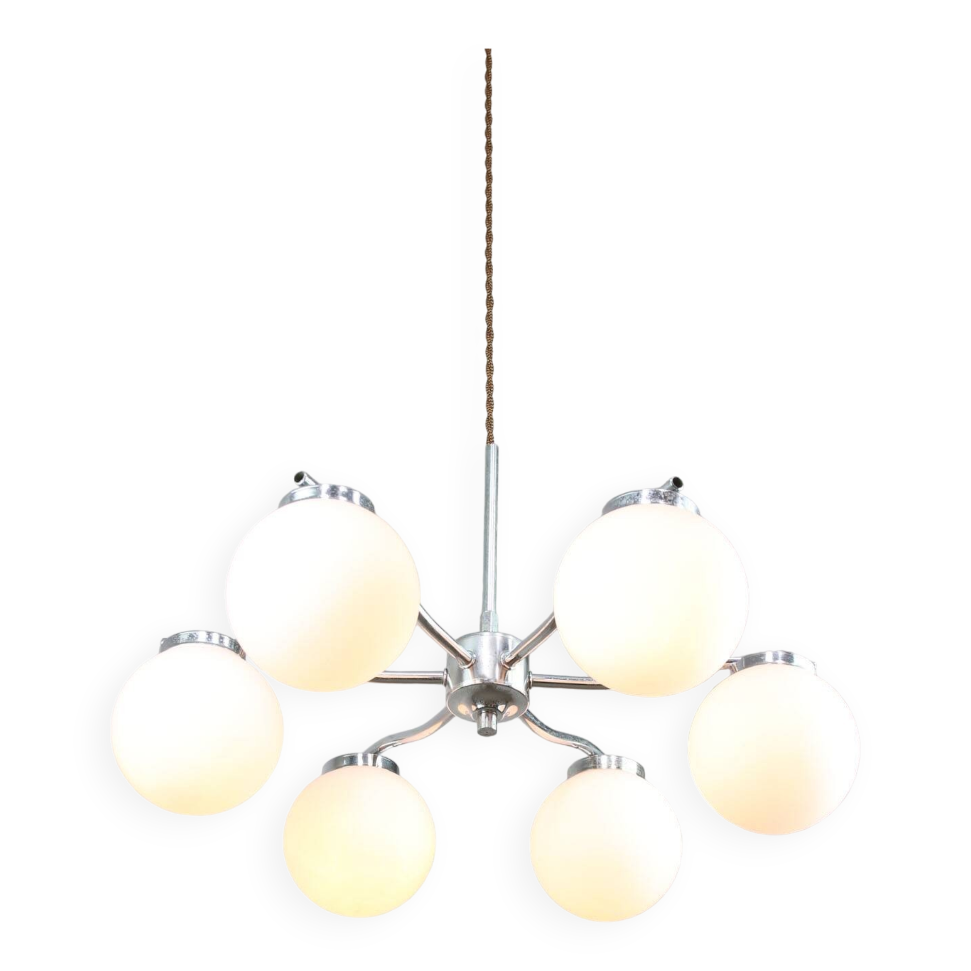 Lustre Vintage en Chrome et Opaline, Italie, années 1970