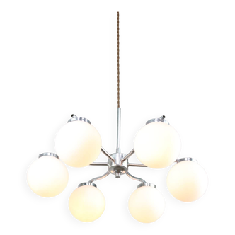 Lustre Vintage en Chrome et Opaline, Italie, années 1970