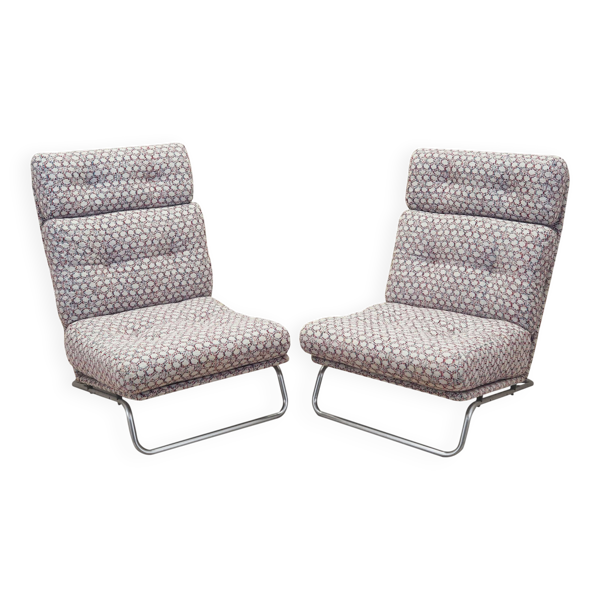 2 chauffeuses en métal et tissu, Italie années 1970