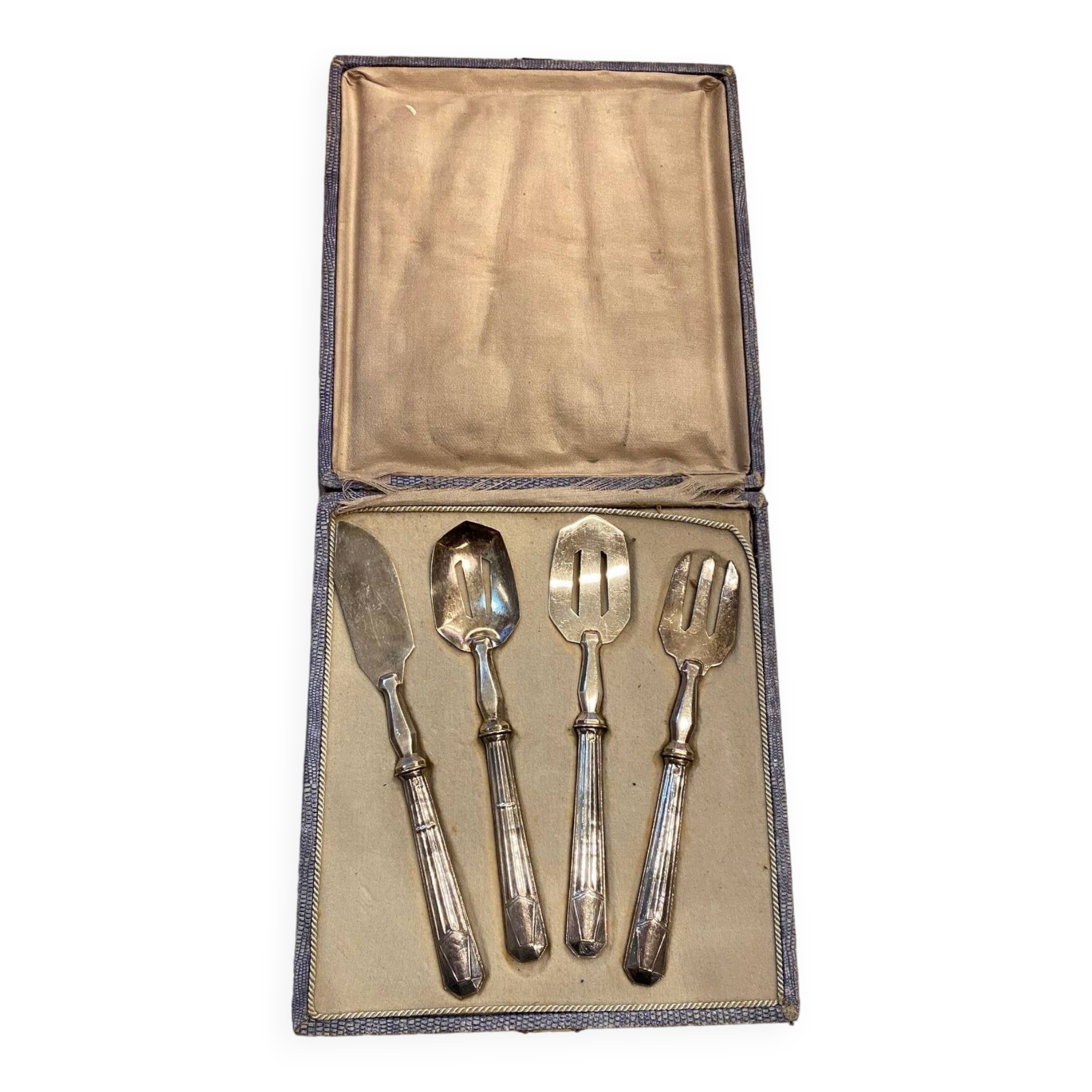 Silver dessert serving cutlery with minerva stamp original box