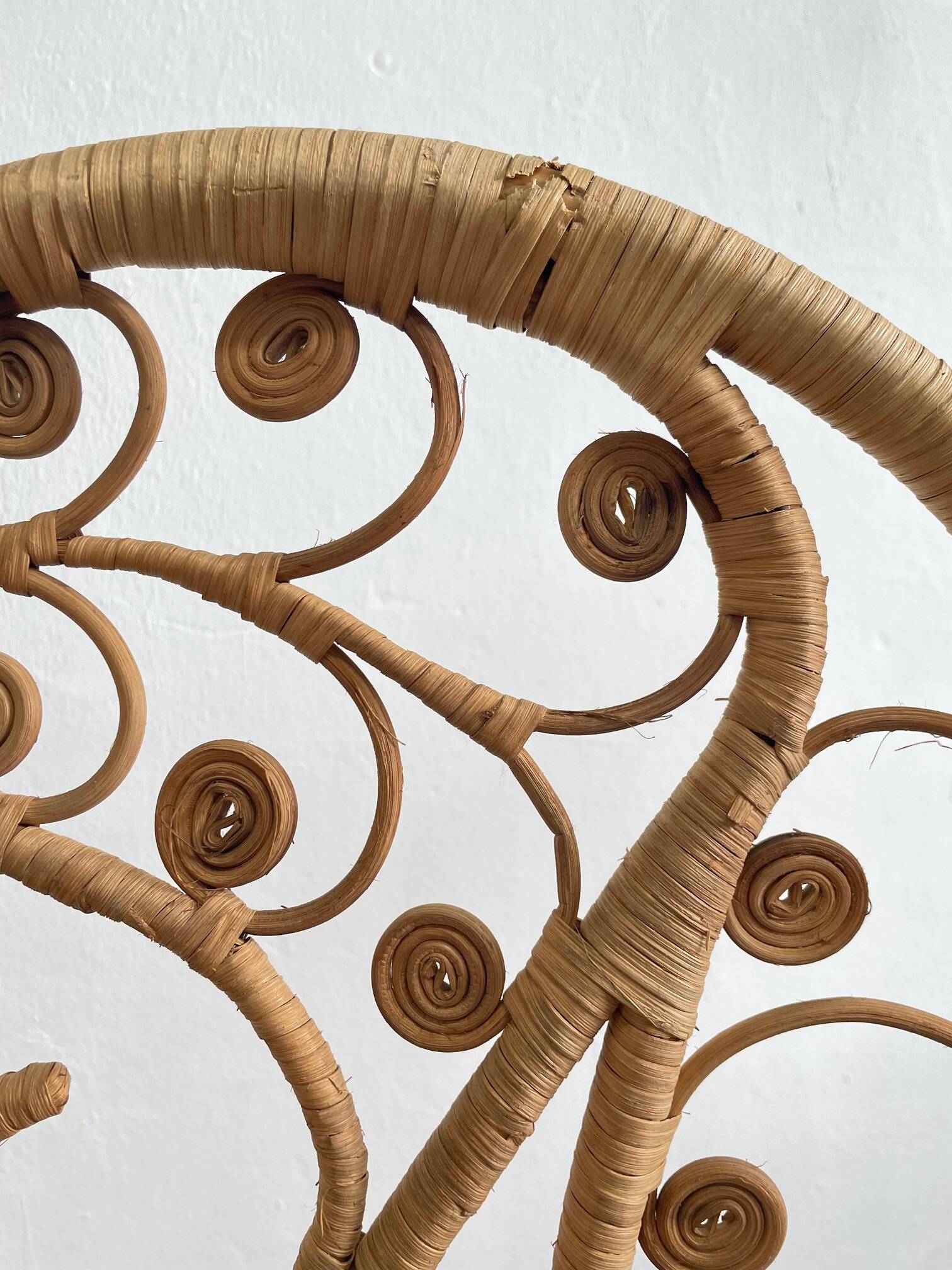 Vintage Four-part Rattan Peacock Screen, Room Divider, 1950s
