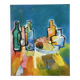 Still life with bottles, oil on canvas signed Miguel Anibal 1989