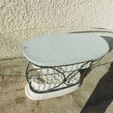 Greek column console in forge iron and glass