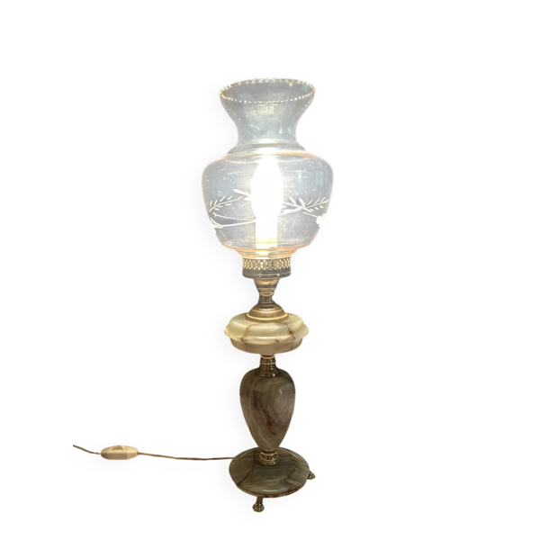 Lampe de bureau vintage en onyx et laiton style lampe à petrole