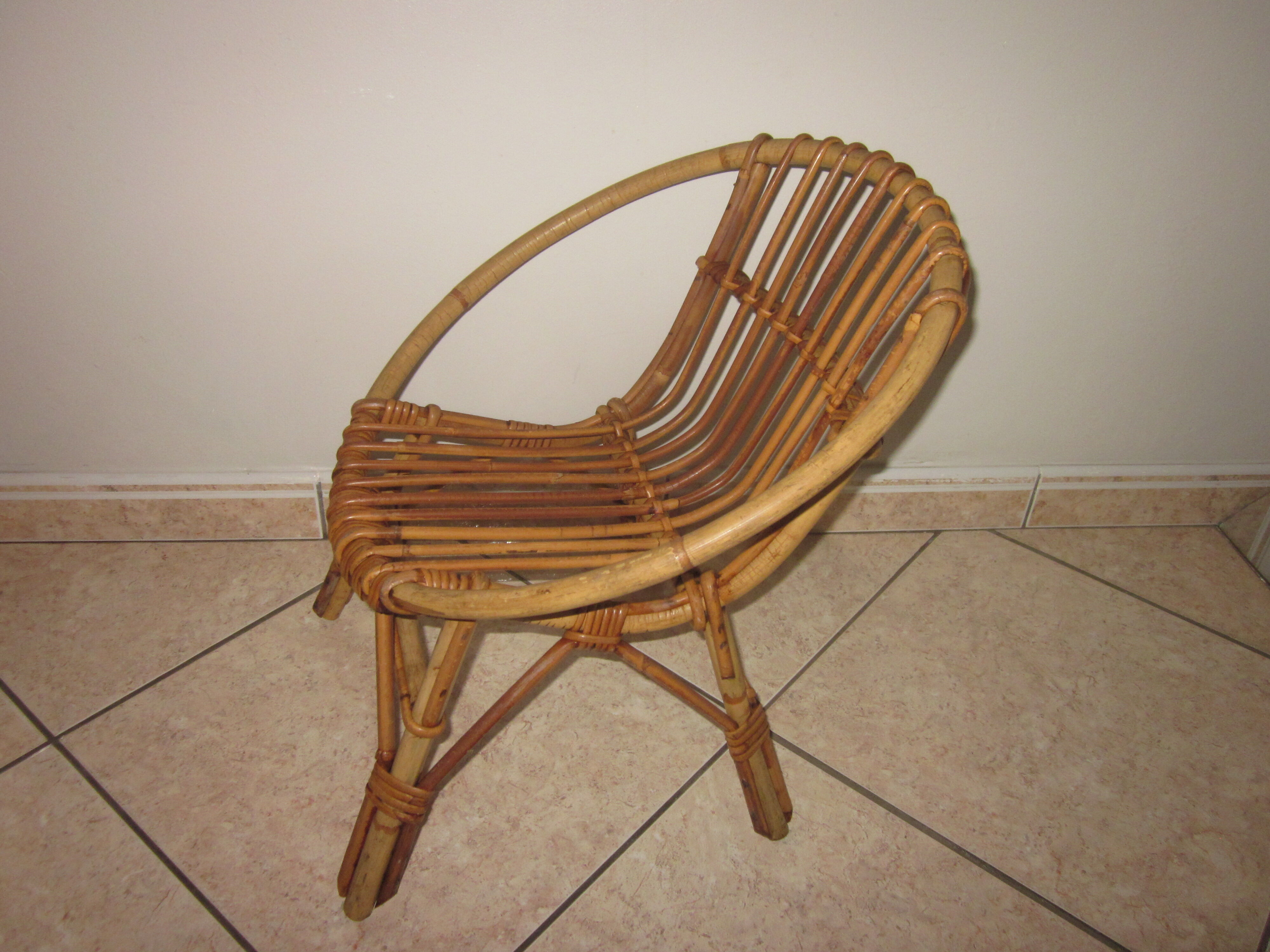 Vintage child rattan armchair
