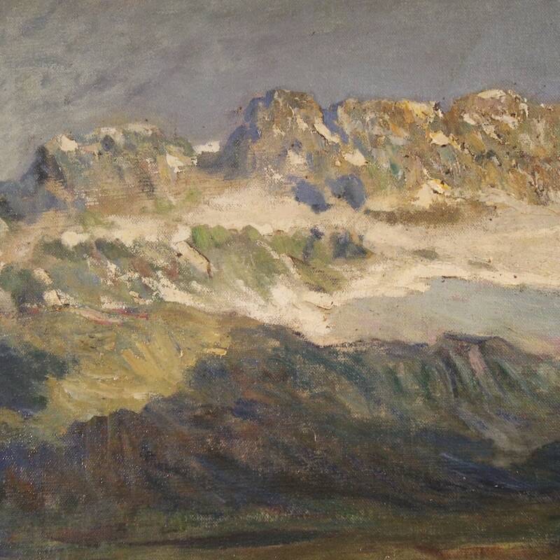 Antique Italian signed mountain landscape painting from 19th century