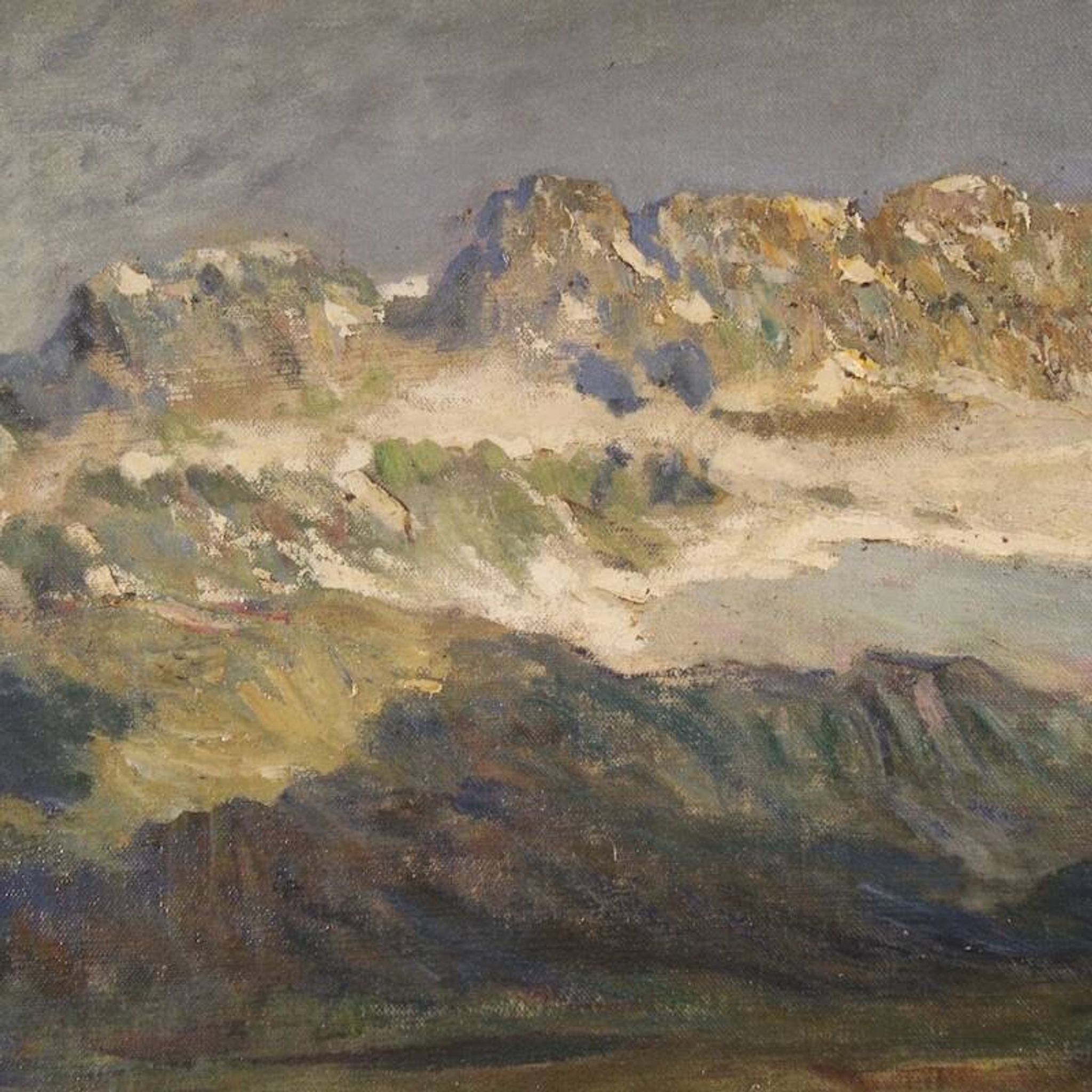 Antique Italian signed mountain landscape painting from 19th century