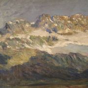 Antique Italian signed mountain landscape painting from 19th century