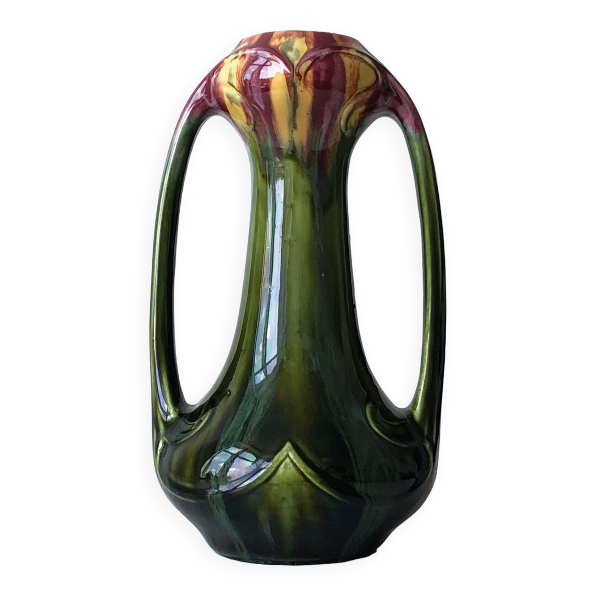 Old vase with two handles delight floral decoration style Art Nouveau Faïenceries Thulin Belgium