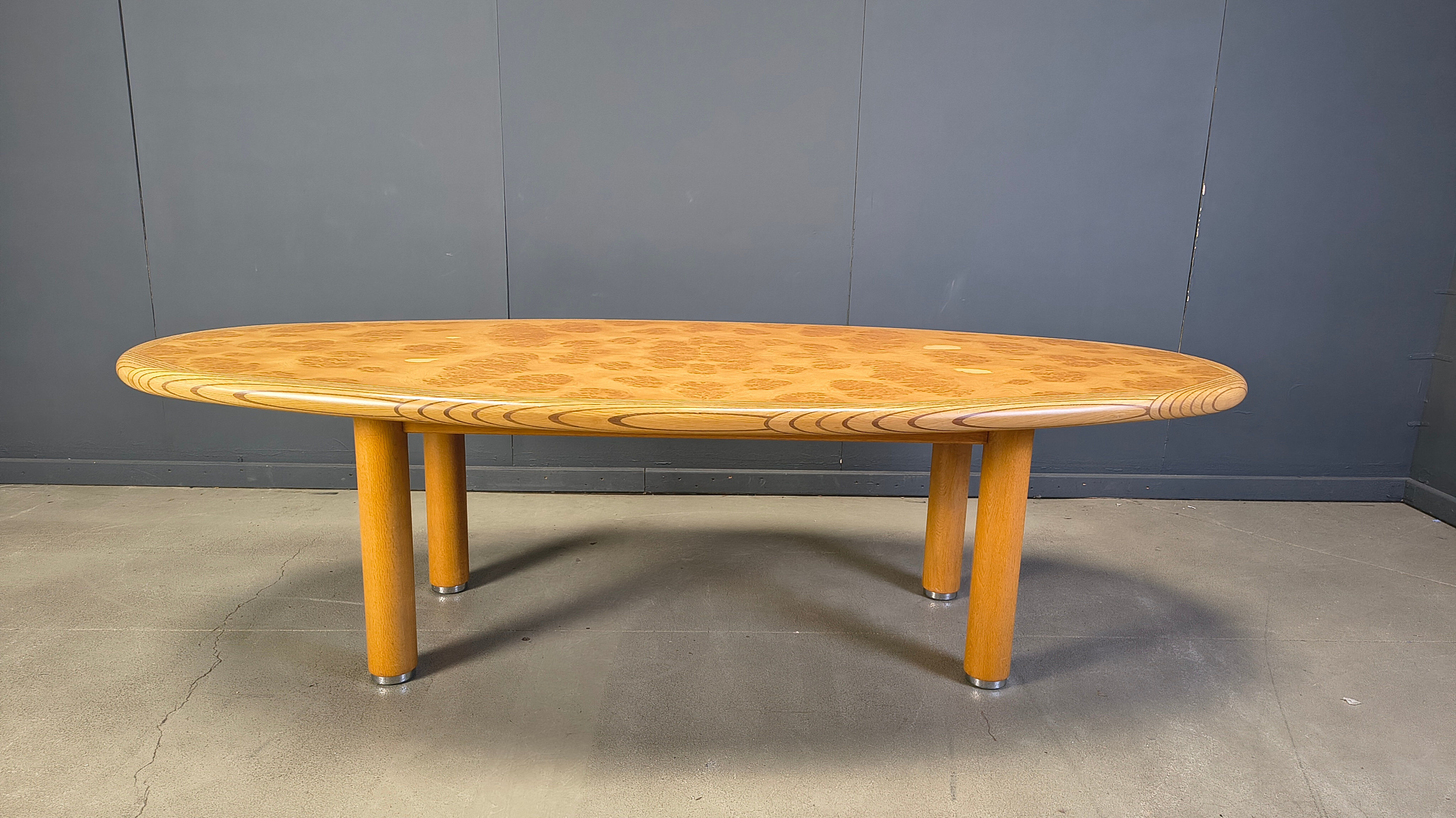 XXL dining table in burl and elm wood, 1980s