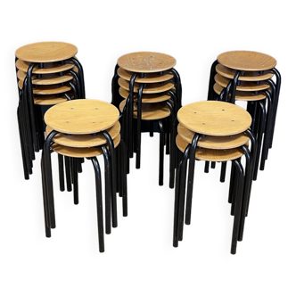 Set of 20 wooden school stools with black legs