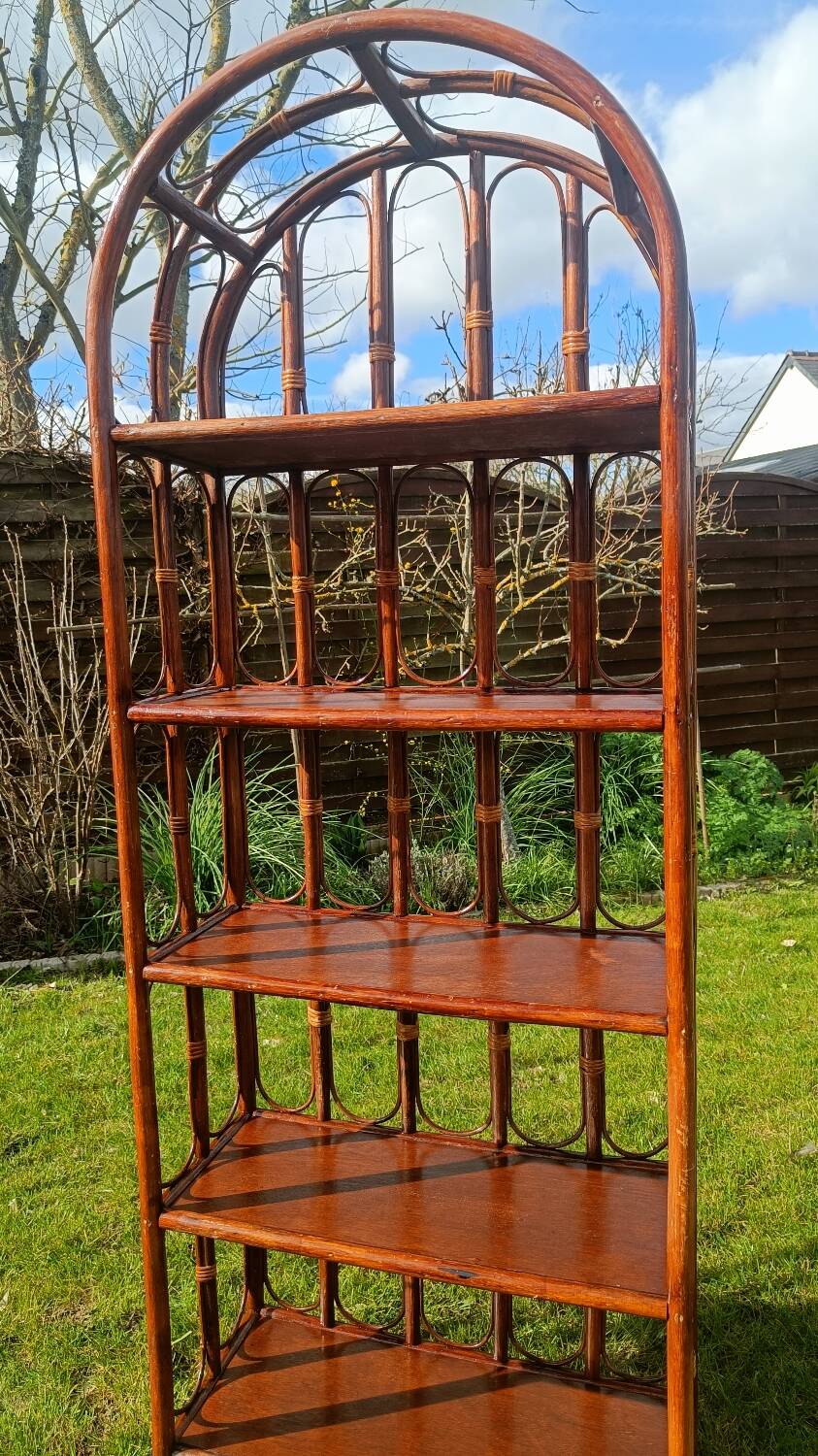 Library, vintage rattan shelves