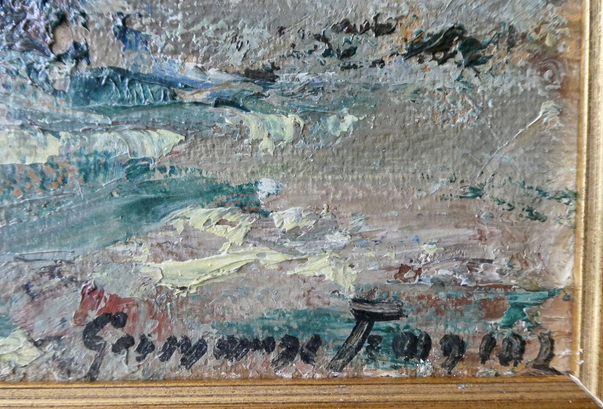 Tableau, oil, mountain landscape, Mont Blanc, Germaine Francoz
