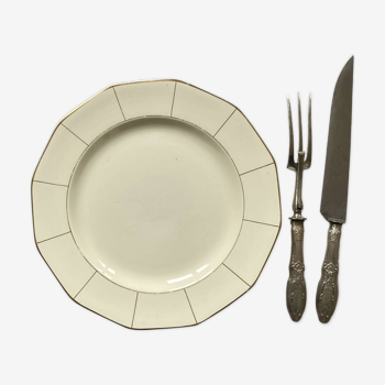 Serving dish in old Badonviller earthenware off-white and vintage gold tableware