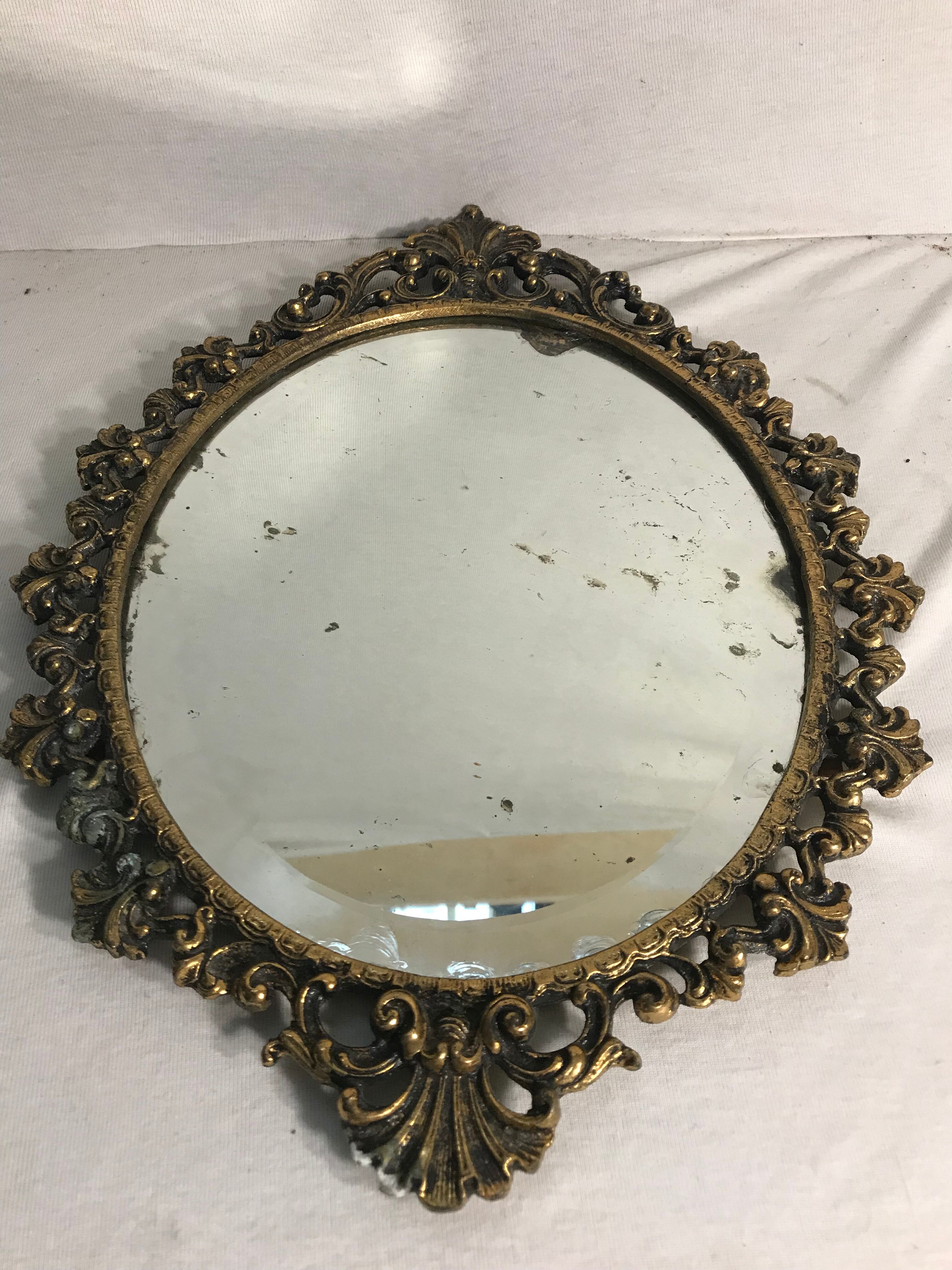 Former mirror bronze gold locket + glass beveled vintage 30x41cm