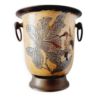 Cloisonné style cava bucket or bronze champagne bucket from the 1960s