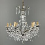 Lustre à pampilles en cristal et bronze, XXe siècle