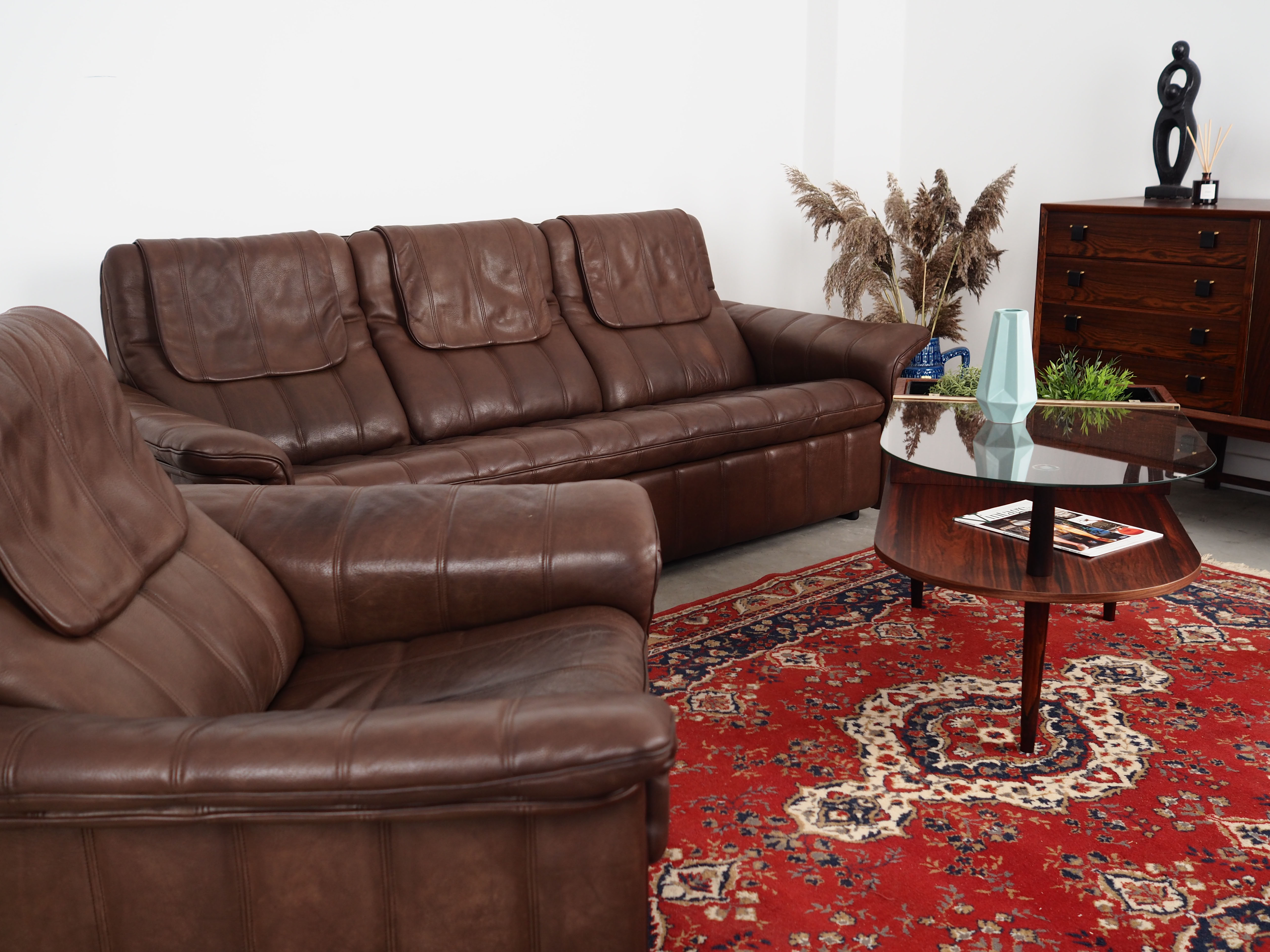 Fauteuil en cuir marron, design suisse, années 1970, fabrication: De Sede