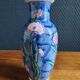 Vintage Blue Ceramic Vase with Pink Floral Decoration, Shabby Chic Style