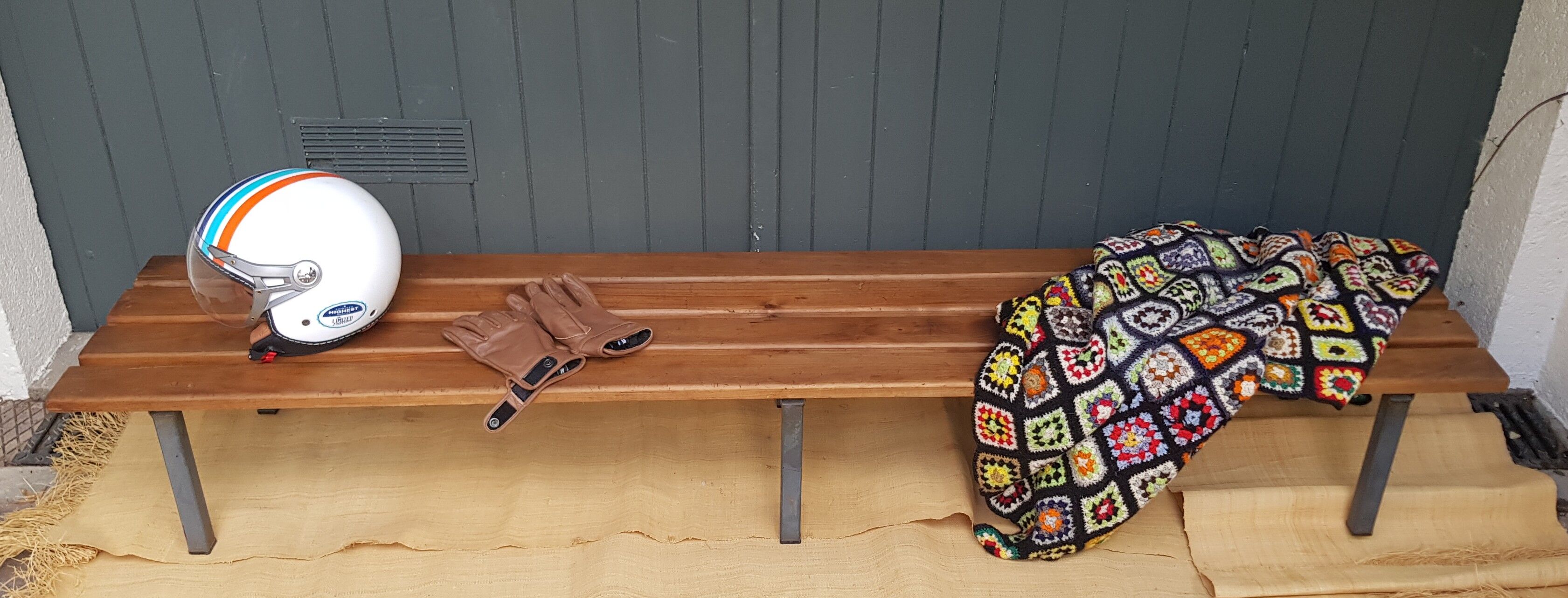 Metal and wood locker room bench