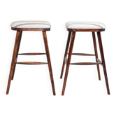 Pair of natural linen striped rustic bar stools