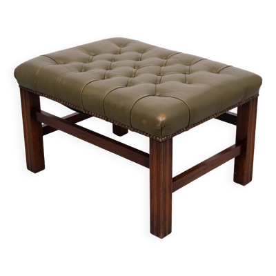Repose-pieds Chesterfield en cuir vert avec capuchon, Angleterre, années 1960
