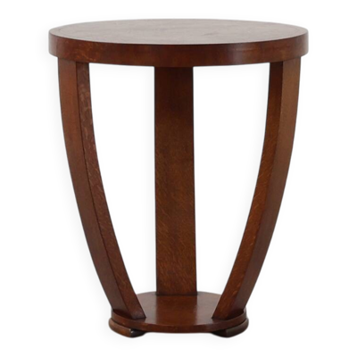 Table d'appoint Art Déco en bois et plateau plaqué façon échiquier, France vers 1940