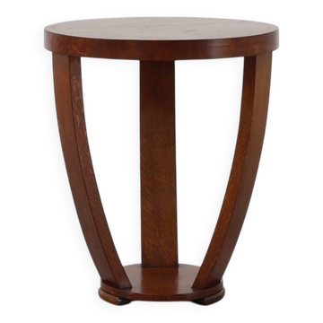 Art Deco side table in wood and chess style veneered top, France ca. 1940