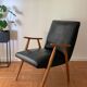 Fauteuil scandinave 1950s skaï noir