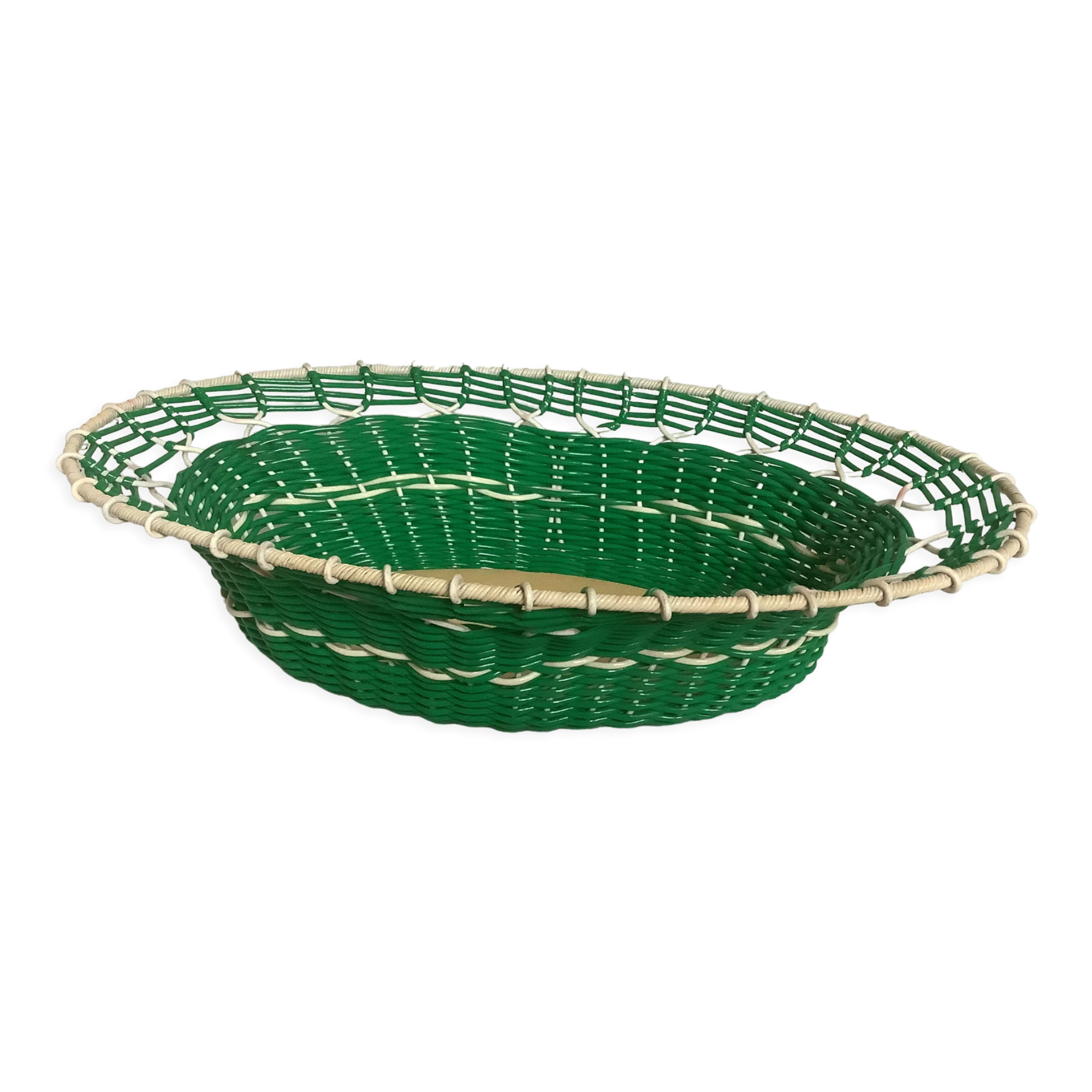 Old green scoubidou basket