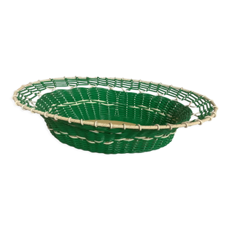 Old green scoubidou basket