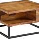 Handcrafted Sheesham Wood Coffee Table – 60x60 cm – Industrial Design with Storage Compartment – Black Steel Legs