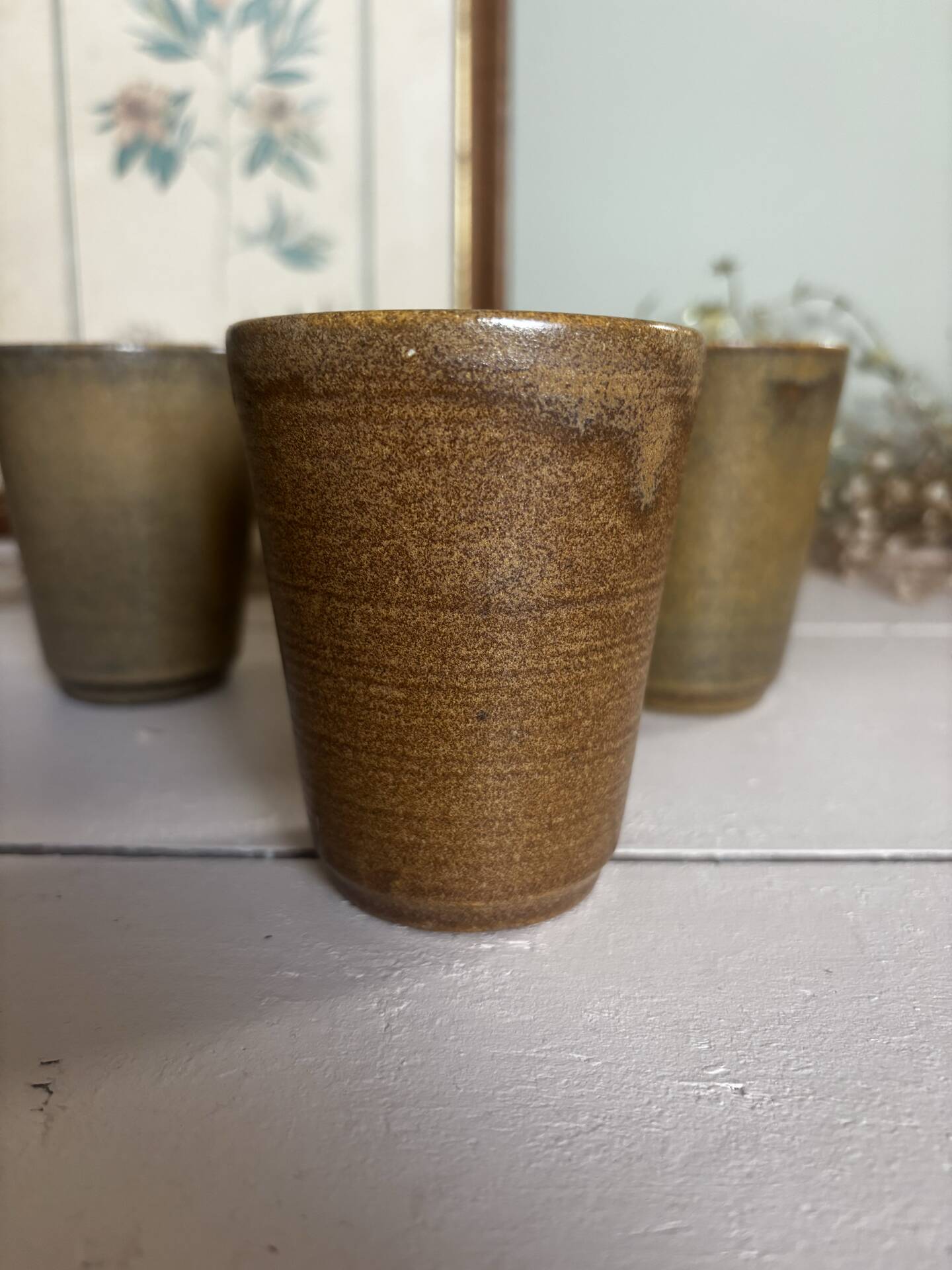 Set of 5 Digoin stoneware tumblers