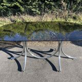 Table de salle à manger verre chrome design vintage