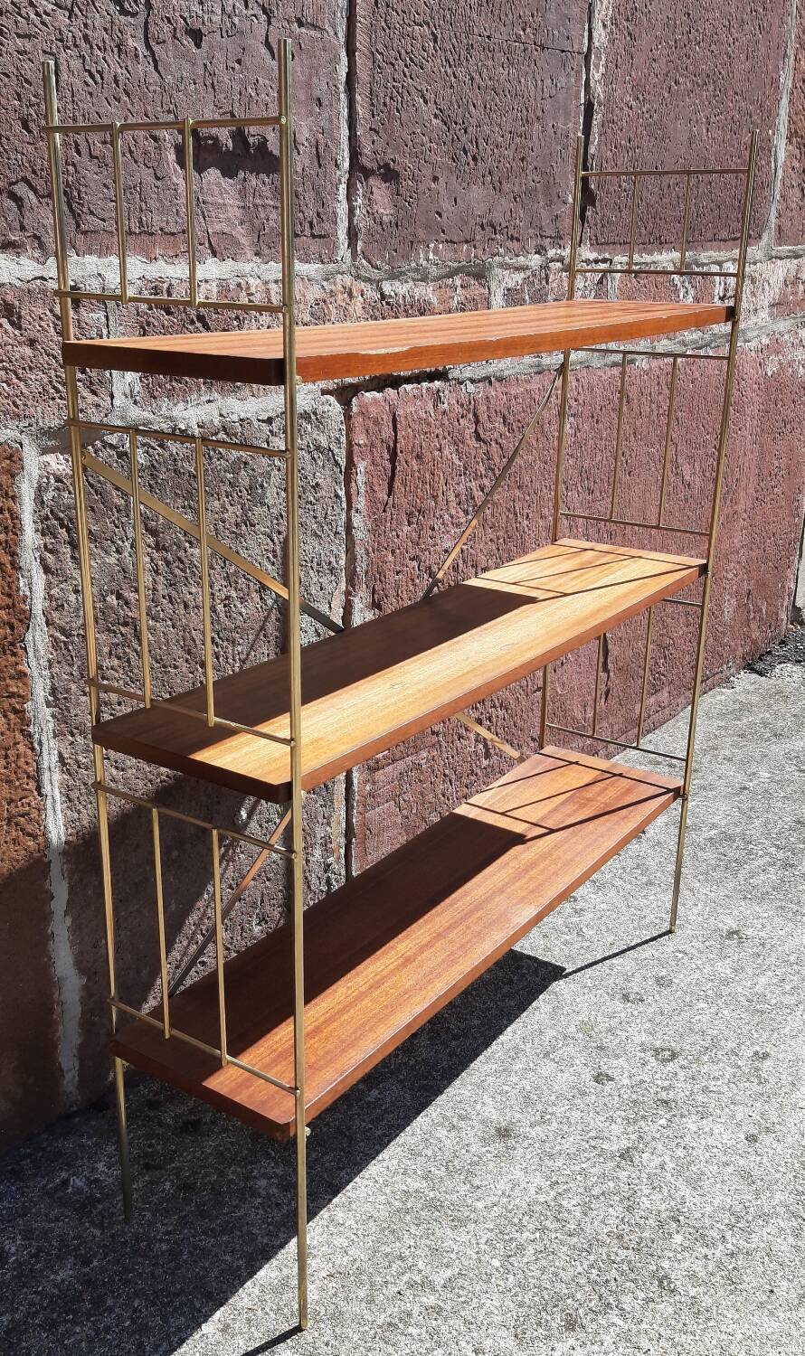 Etagère scandinave string, sur pied (ou mural) bois/ métal doré