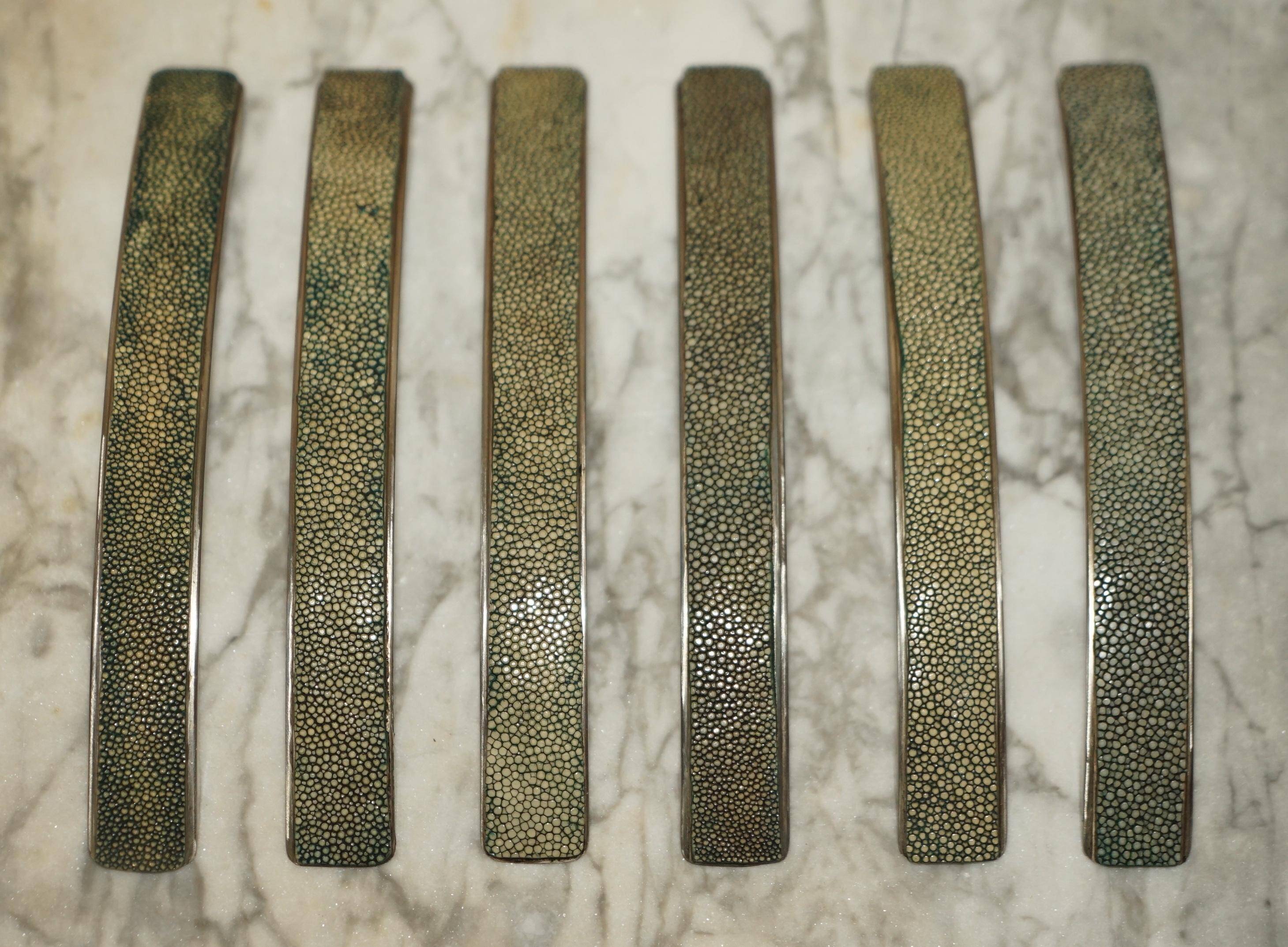 Set of Six Contemporary Drawer Handles in Shark Shagreen Manta Ray
