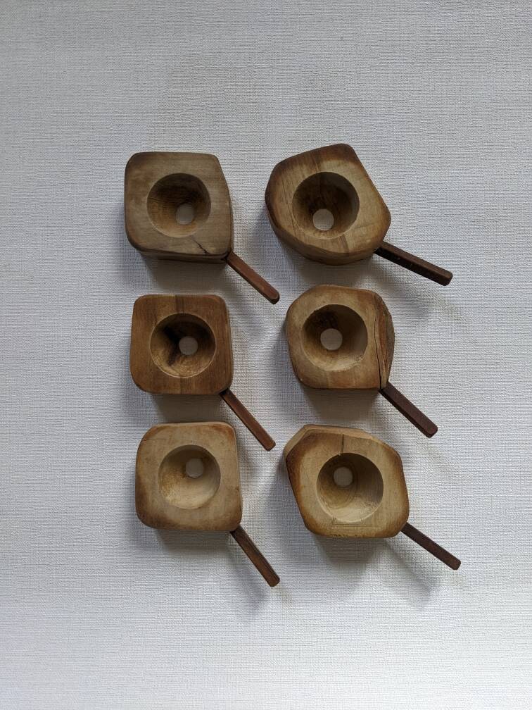 Set of 6 egg cups folk art brutalist countryside decoration