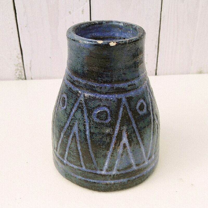 Scarified ceramic vase by Olivier Pettit vintage
