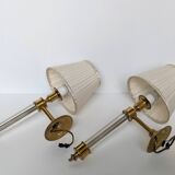 Pair of gilded bronze and plexiglass wall lights