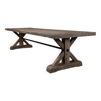 Table de ferme en chêne massif ancien, pieds étoile