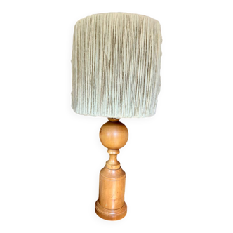 Turned wood base lamp with spun lampshade