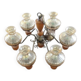 Lustre 6 lampes en bois et fer forgé