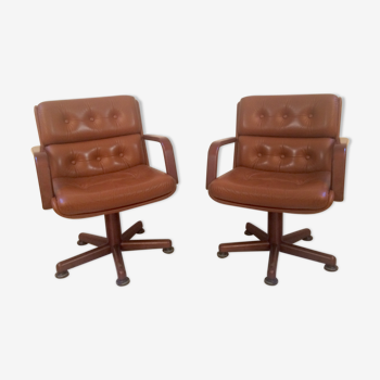 Paire de fauteuils pivotant cuir havane vintage italie 1986