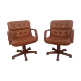 Paire de fauteuils pivotant cuir havane vintage italie 1986