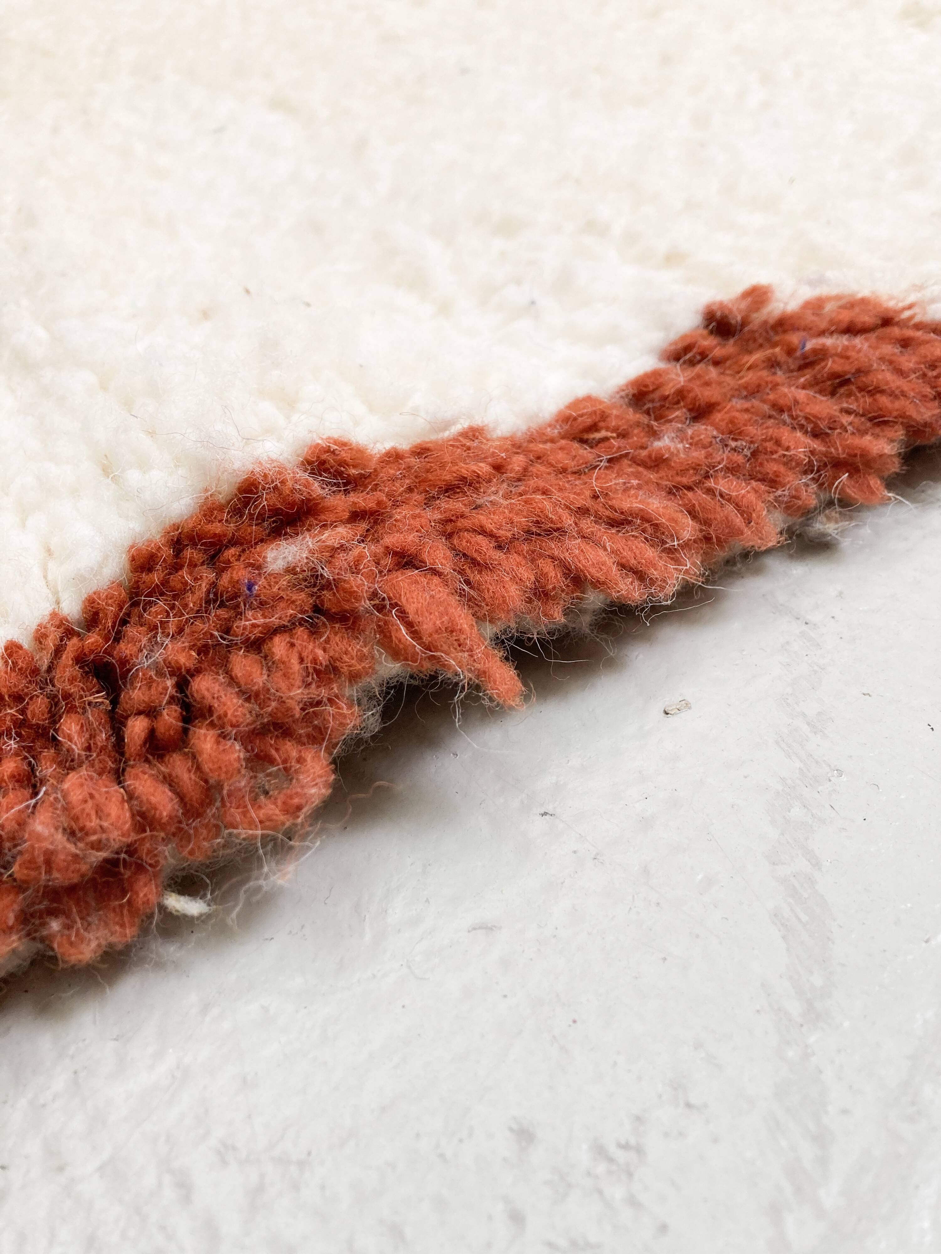 Moroccan Berber carpet beni ouarain ecru with colorful patterns 143x110cm