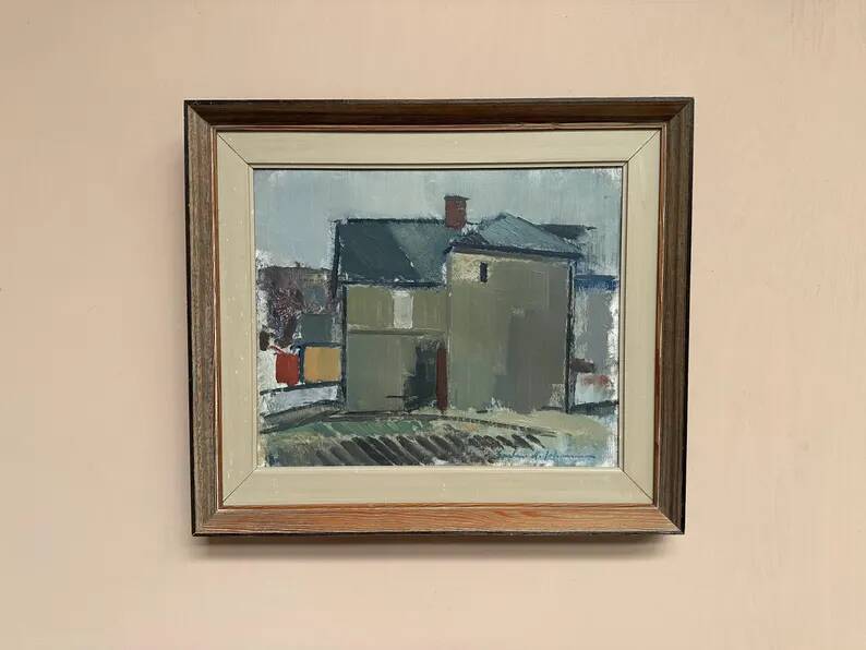 Original Swedish Oil on Canvas – “Sage House” by Gustav‑Adolf Johansson – Signed – Vintage & Framed