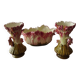 Jardinière et ses 2 vases en barbotine Delphin Massier de Vallauris