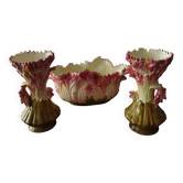 Jardinière and its 2 barbotine vases by Delphin Massier from Vallauris