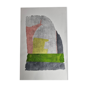 Lithographie abstraite colorée sur papier d'art 50 x 32 cm