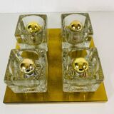Brass and frosted glass cube wall lamp by Peill & Putzler 1970